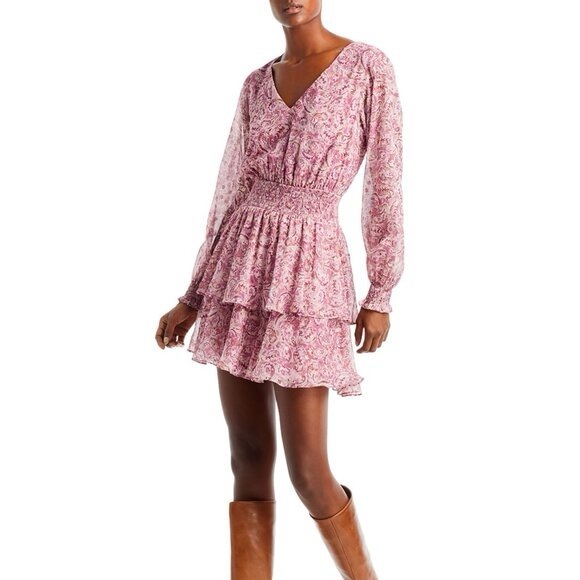 Aqua Dresses & Skirts - Aqua Tiered Skirt Metallic Paisley Dress Smocked Waist Purple Multi XL NWT